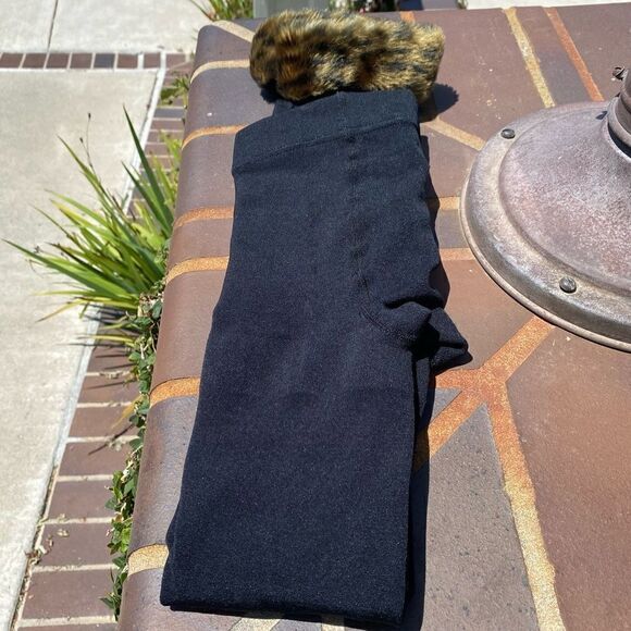 BLACK ANKLE TIGHTS w/leopard faux fur ankles. Halloween or winter wear. NWT - Picture 8 of 9